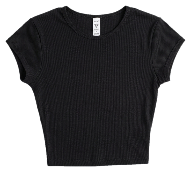 Black Sparkbite baby tee, flat lay